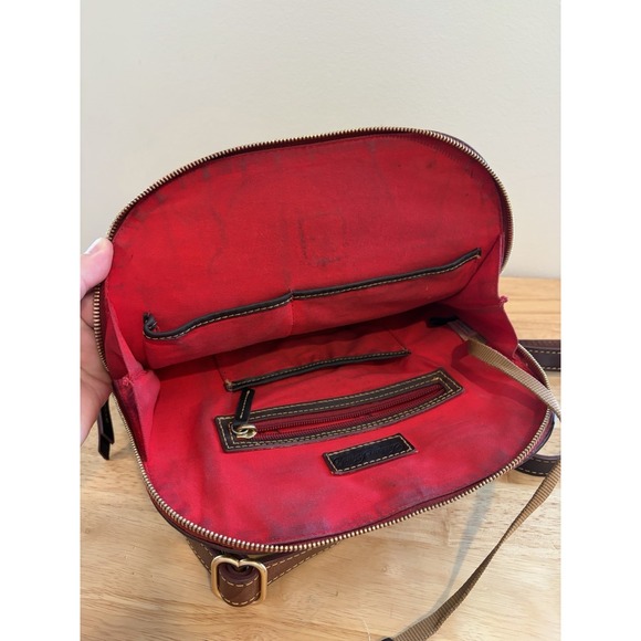 Dooney & Bourke Florentine Small Zip Pod Backpack Top Handle Brown Red Interior main image 7